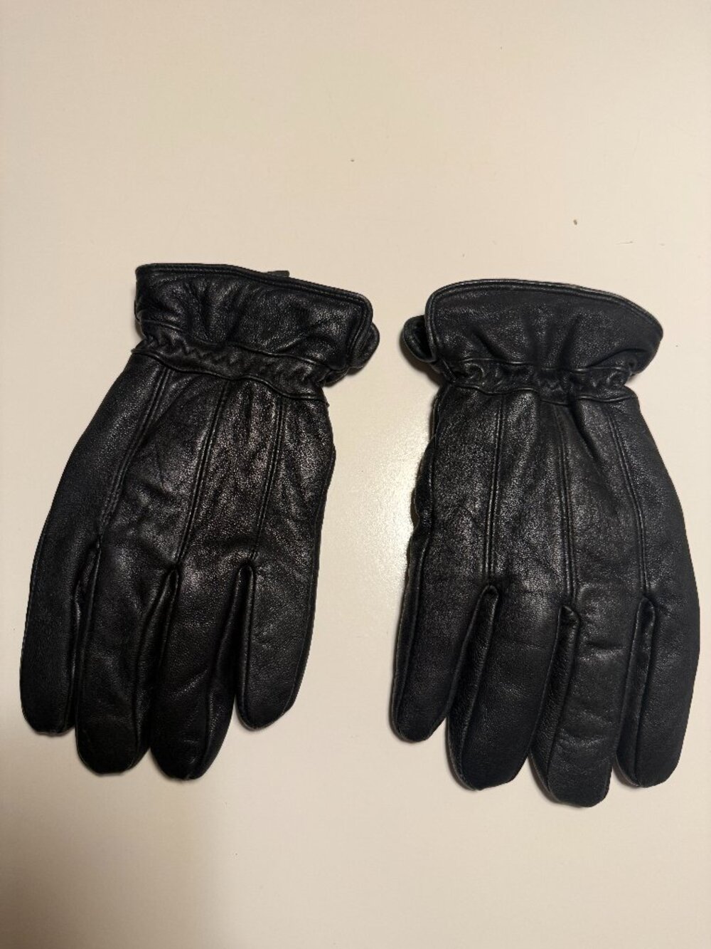 Men's Black Genuine Leather Wrist Gloves Solid Pattern Size L Wide NEW